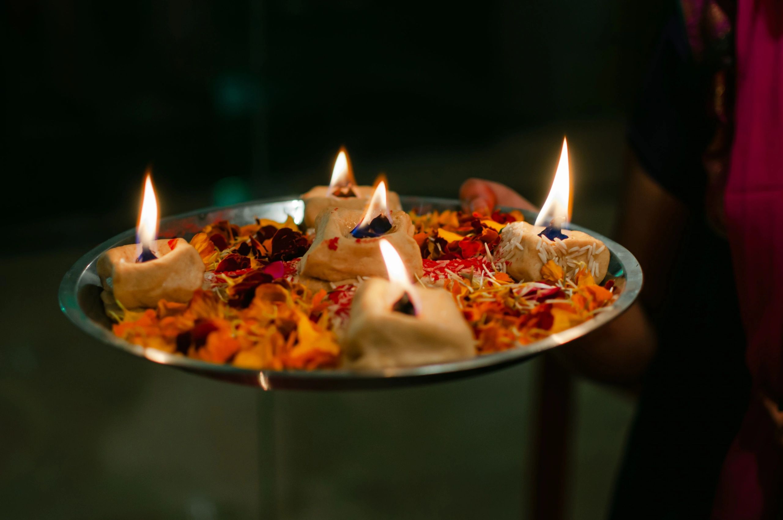 Handmade diya arrangement for ritual use